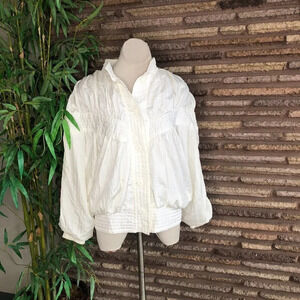 Abraxas White Vintage 80s Ruched Gathered Bomber Track Jacket